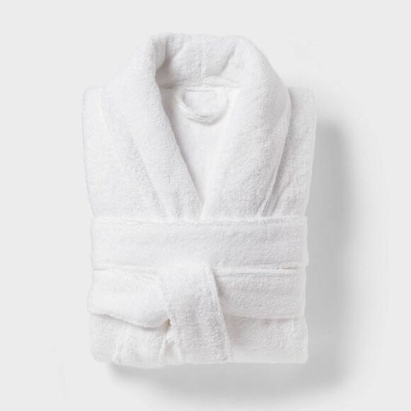 Open Box - Threshold - Spa Plush Bath Robe S/M White - Threshold White - Picture 1 of 3